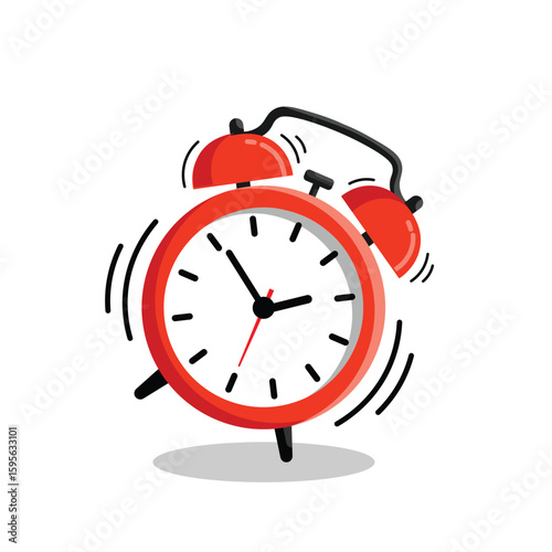 Red alarm clock ringing Icon. Time, wake up, and deadline reminder. Vector Illustration