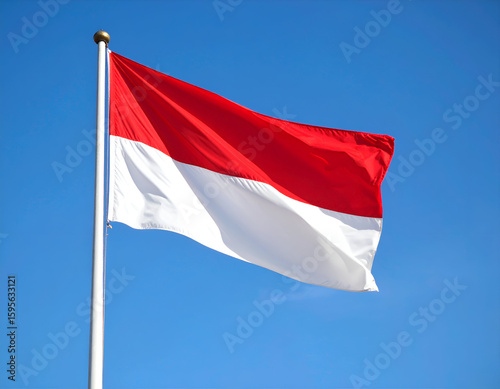 Free Download Red And White National Flag Waving In Blue Sky - GFXLoad
