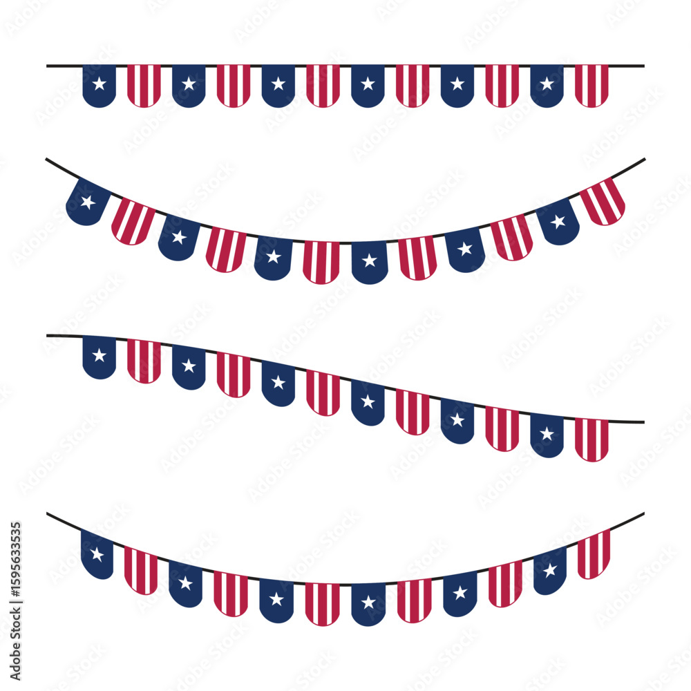 Obraz premium US flag bunting banners. Set for patriotic celebrations and national holiday decor. Vector illustration