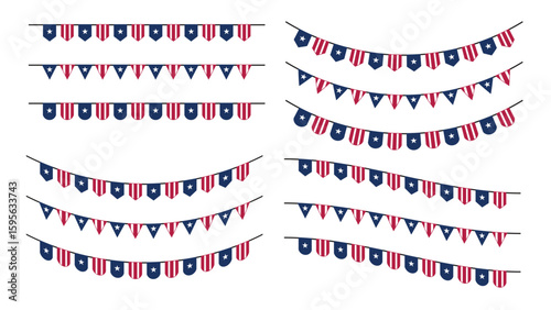 US flag bunting banners. Set for patriotic celebrations and national holiday decor. Vector illustration