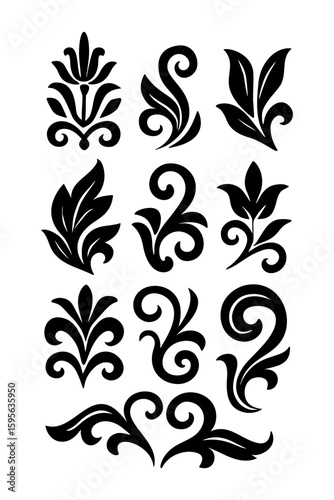 Floral Decorative Ornaments Set – Black Vector Silhouettes