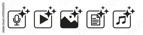 AI icons set. Generate audio, video, picture, document, and music symbols. Icons for app. website, and user interface