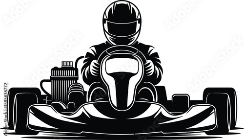 Go-Kart Racing Driver Icon – Silhouette of Kart Racer in Helmet Vector