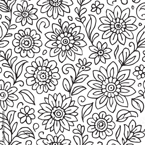 Wallpaper Mural Seamless floral pattern with vintage flowers and leaves for wallpaper or fabric design Torontodigital.ca