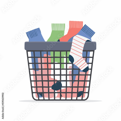 Laundry basket with socks – Mesh hamper filled with colorful socks.
