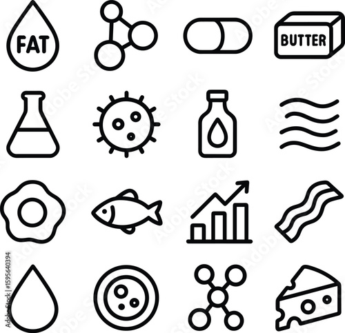 Simple Outline Food Nutrient Element Icon Set for Healthy Diet
