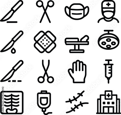Outline Handdrawn Medical Healthcare Icon Set for Hospital and Clinic Needs