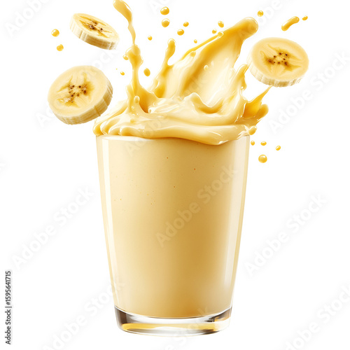 Banana Smoothie Splash with Banana Slices on Black