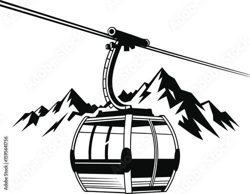 Mountain Cable Car Silhouette Vector