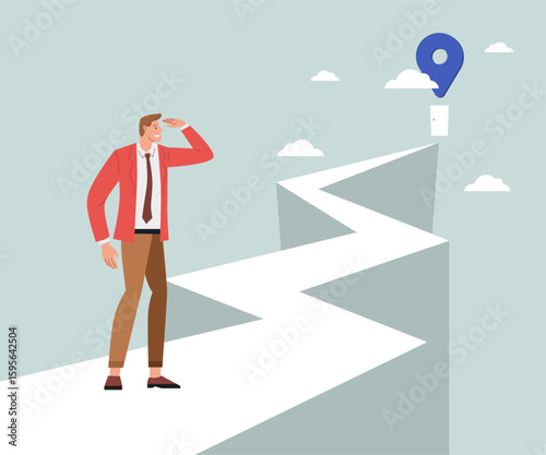 Business man. Vector illustration of young adultman in business. Working goal target