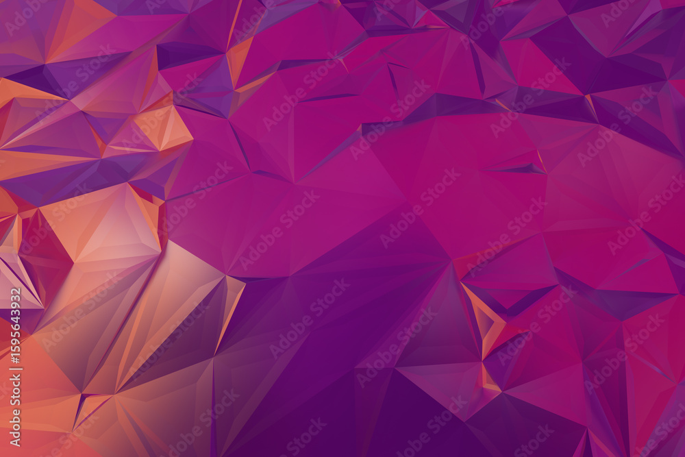 Fototapeta premium Colorful Abstract Polygon Backgrounds – Faceted Low Poly Art with Smooth Gradients, Geometric Depth, and a Modern Aesthetic in Purple, Pink, Magenta, Orange, 