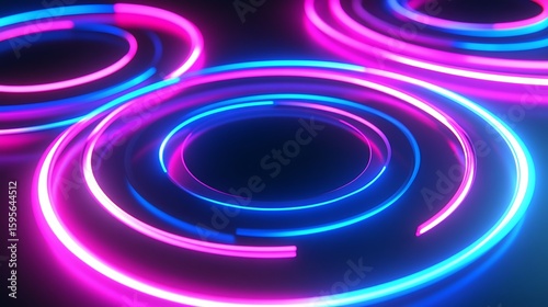 Abstract neon circles in vibrant pink and blue.