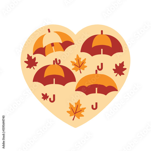 Autumnal Heart Umbrellas-Colorful Fall Leaves-Seasonal Weather Design-Rainy Days-Cozy Vibes-Perfect for Thanksgiving-Harvest Season-Festive Illustration