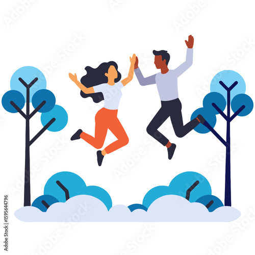 Celebrating Success-Teamwork Makes the Dream Work-Achieving Goals Together-Vector Art Illustration-Joyful Collaboration-High Five for Victory-Motivation-Winning Attitude