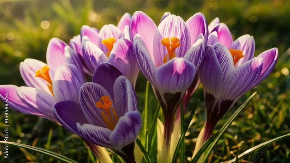 Beautiful Purple Crocus Flowers Blooming in Spring Garden with Sunlight Beautiful Purple Crocus Flowers Blooming in Spring Garden with Sunlight