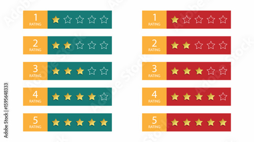 A collection of colorful star rating icons from 1 to 5 stars in various styles.