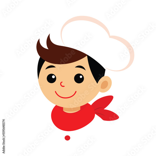 Cartoon Chef Boy Wearing A Big White Hat And Red Apron