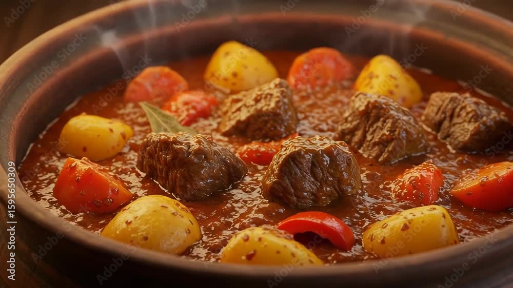 Beef stew in earthenware pot