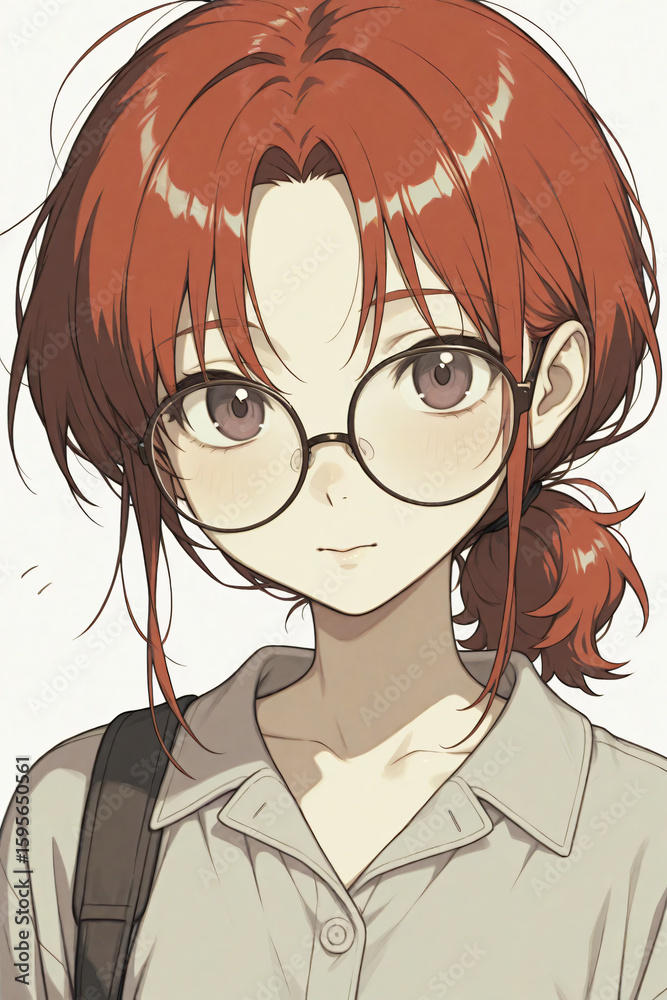 Anime woman with twintails wearing big round glasses Anime woman with twintails wearing big round glasses