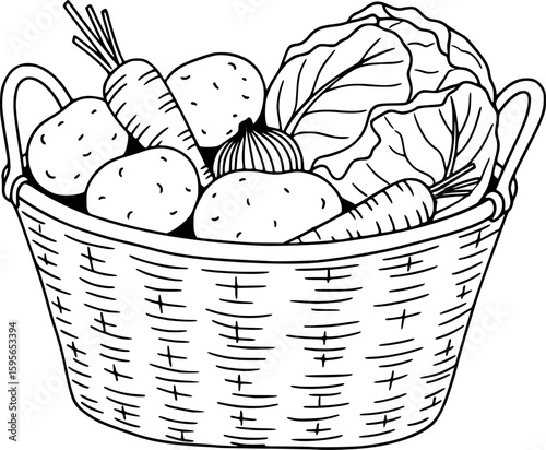 Minimal vegetable basket with hand-drawn style