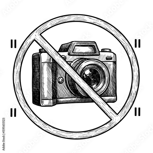 No photography allowed sign with a camera icon and a prohibition symbol  