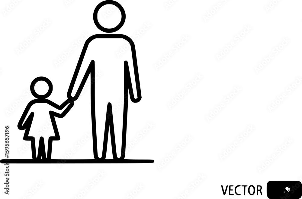 Obraz premium Parent and child holding hands outline icon vector 