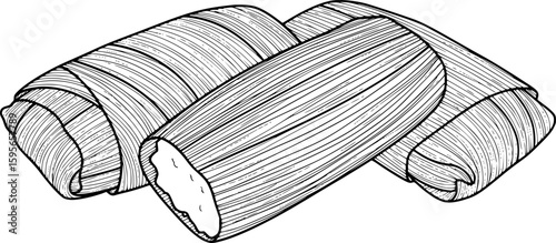 Tamales wrapped in corn husks outline icon vector
