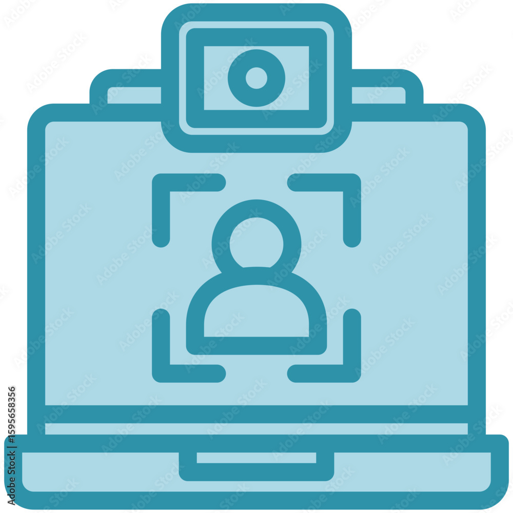 Fototapeta premium Camera On dual tone blue color, mini illustration icon. use for modern concept, print, UI, UX kit, web and app development. Vector related to remote working, work from home.