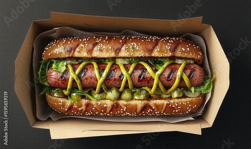 Grilled Philadelphia beef frank in kraft box offering authentic American street food experience