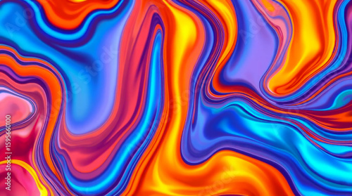 Ai generated image of a colorful abstract background with swirling waves of paint