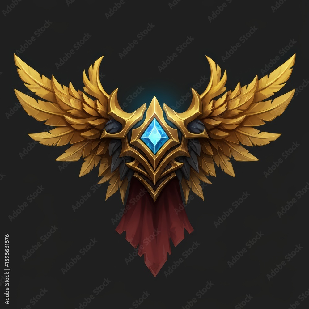 Obraz premium Golden Wings Emblem with Jewel for Design Projects Royalty and Elegance in Detailed Illustration