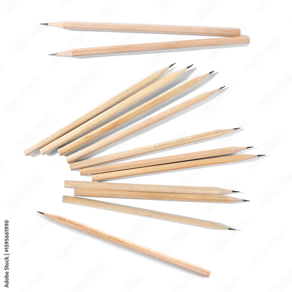 Many wooden graphite pencils on white background, collage Many wooden graphite pencils on white background, collage