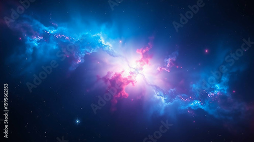 Ai generated image of a blue and pink nebula shines brightly in the dark space