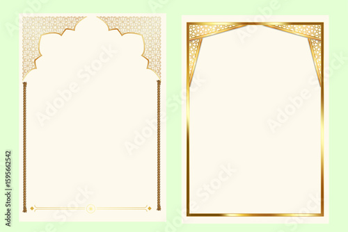 Elegant Islamic arch frames with golden details. Perfect for luxury invitations, Ramadan, or Eid designs