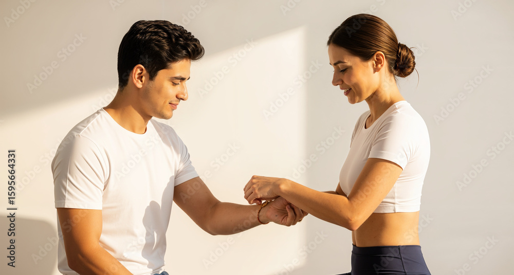 Fototapeta premium Formal Raksha Bandhan Exchange in White Ethnic Wear Setting