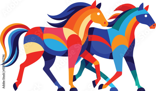 Colorful Geometric Horse Illustration Abstract Animal Design Modern Art Style