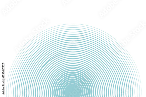 A semi circle pattern of light blue concentric circles on a white background abstract design element