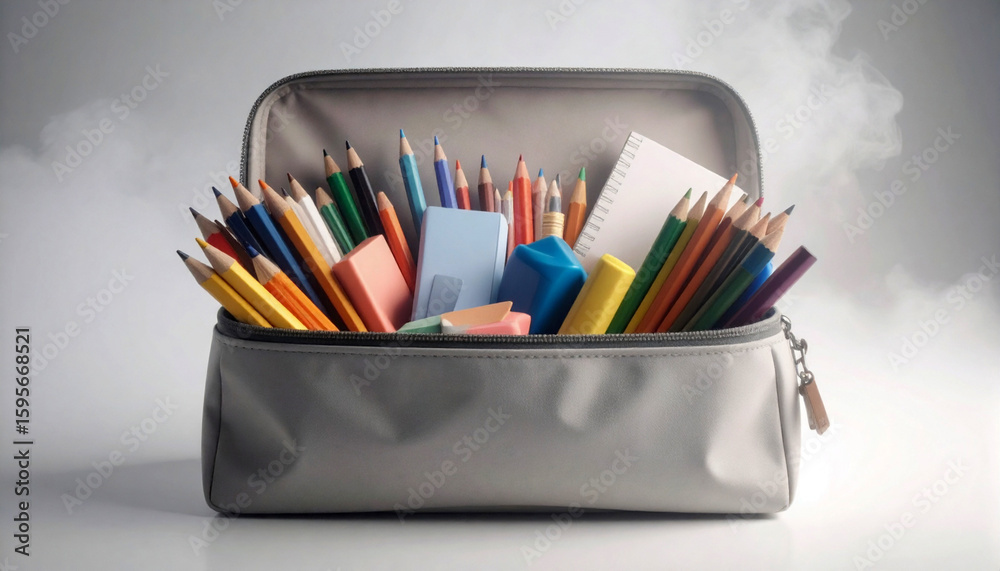 Fototapeta premium Tidy Pencil Case with School Essentials. Back to School Concept. Generated Image