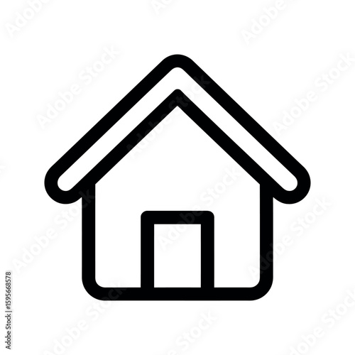 Black Outline Drawing of Simple House Icon With Front Door Isolated
