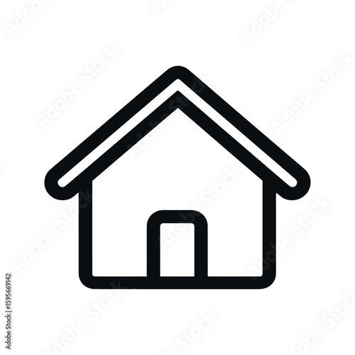 Simple Black Outline House Icon With Roof and Door on White