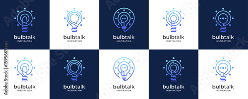 Set Collections of Light Bulb and Bubble Talk Logo Design Inspirations. Abstract Vector of Smart Communications Concept.