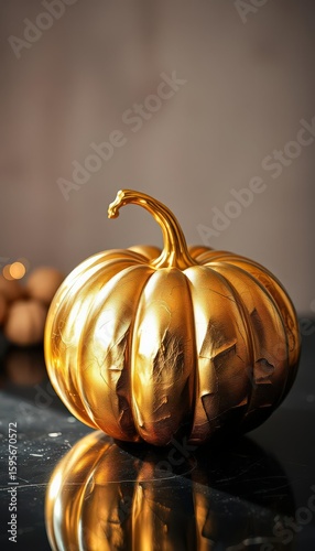 Golden Pumpkin on Black Surface