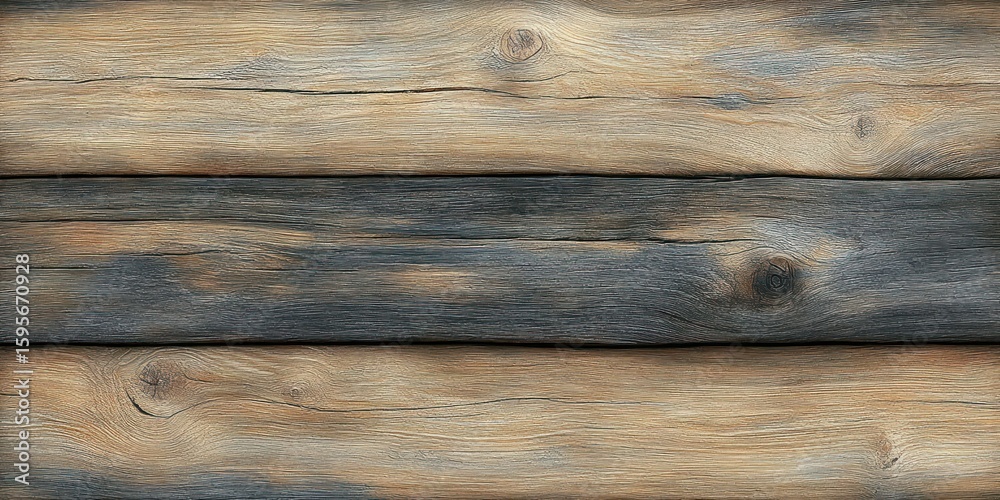 Fototapeta premium close-up of wooden planks with natural knots and grain patterns showing weathered and aged texture in warm brown and gray tones