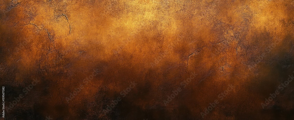 Obraz premium close-up of a textured wall with a warm brown and black gradient, showing cracks and rough surface details with a rustic and aged appearance