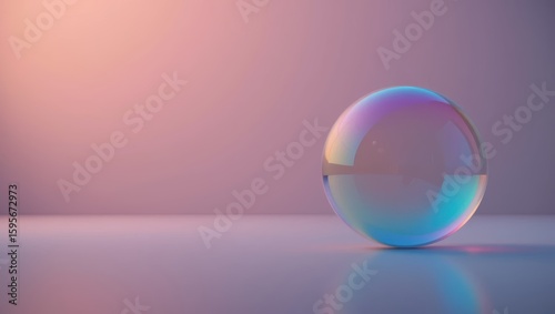 Iridescent Bubble on a Smooth Surface with Soft Lighting in an Abstract Minimalist Setting