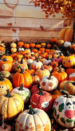 Vibrant Pumpkin Patch - Autumnal Celebration of Pumpkins and Fall Season