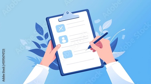 Illustration of Medical Consultation Form Filling, Health Management Scene, Medical Information Registration Material