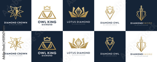 Set Collections of Luxurious Diamond Logo Design Inspirations. Vector of Crystal or Gemstone Concept Usable for Business, Jewelry and Fashion.