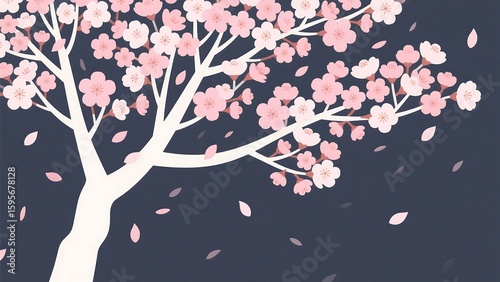 Flor de cerezo illustration featuring blooming pink flowers on tree branches, suitable for spring themes, backgrounds, or elegant floral designs.