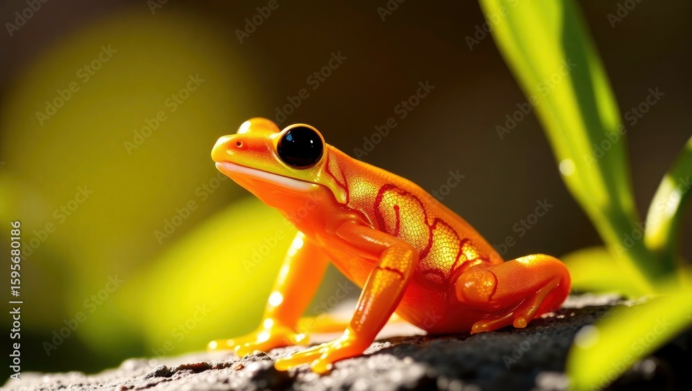 Fototapeta premium orange frog in the forest on a rock 